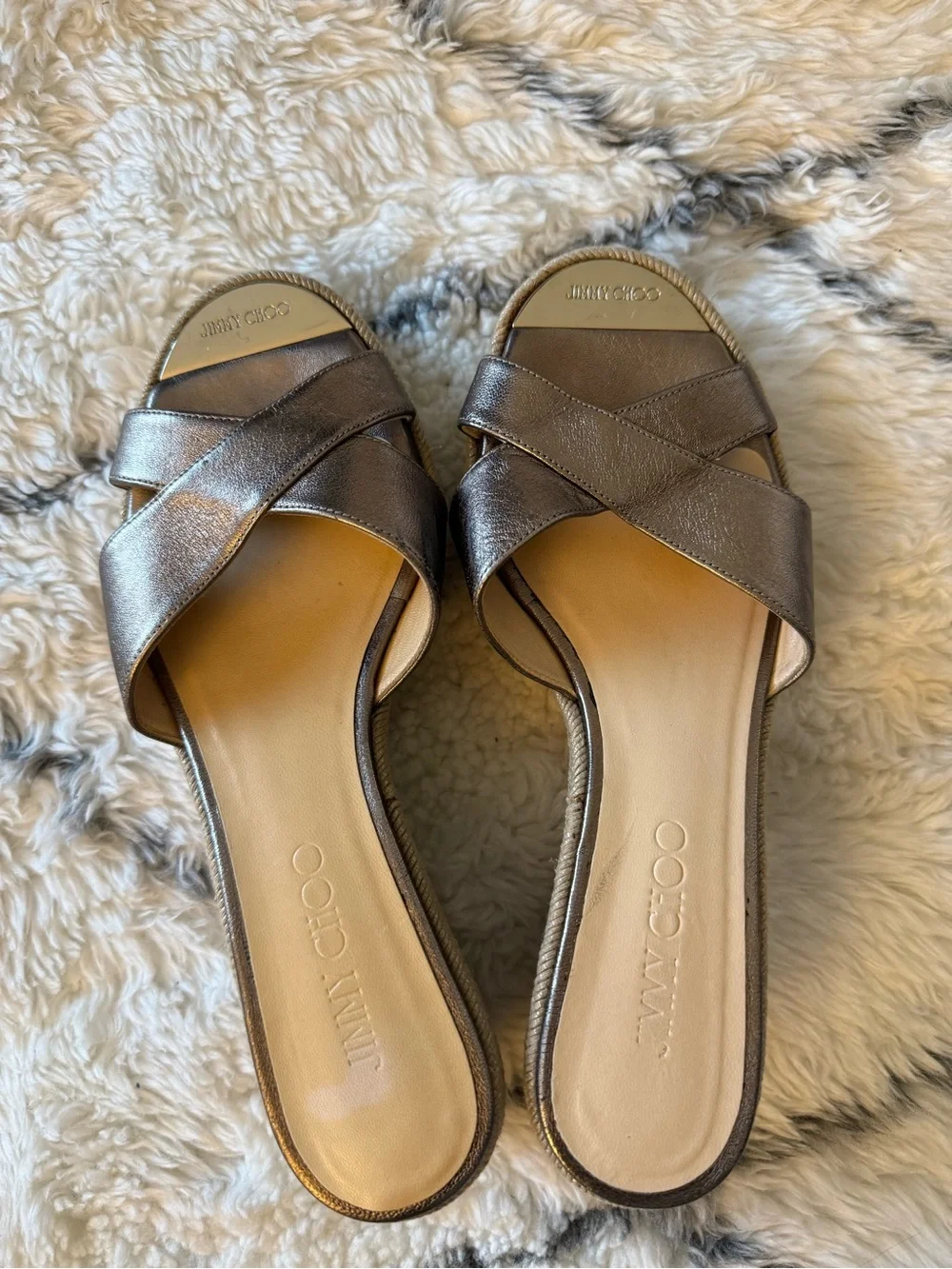 Jimmy Choo Metallic Bronze Crisscross Sandals